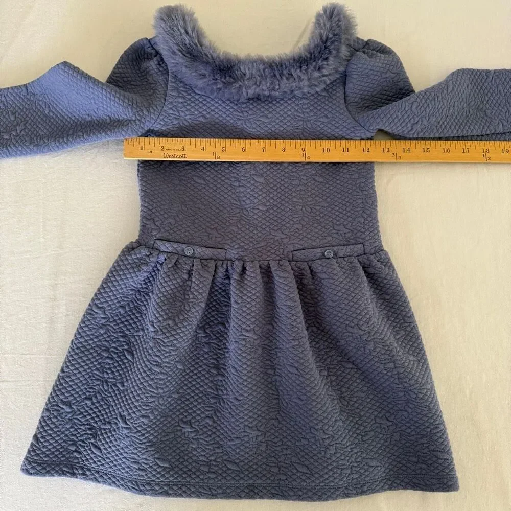 Janie and Jack | Lilac Textured Floral Knit Dress | Faux Fur Trim | Girls 6